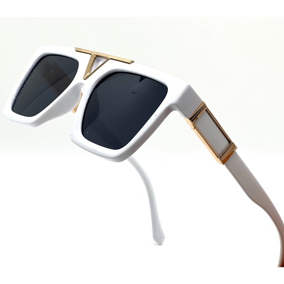 Sunglasses Square Men White Frame‎ Black Lens Trendy Vocation Sunny Miami Days - Picture 1 of 7